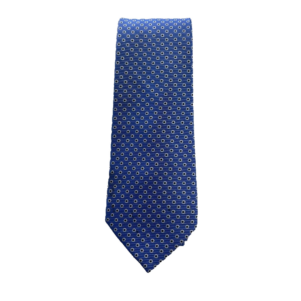 Lauren Ralph Lauren Necktie Unisex 100% Silk Handmade Blue Black White Geometric